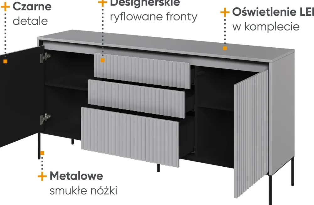 Zestawy Mebli Do Salonu|Komody>lenart. Komoda nowoczesna do salonu z frezowanymi frontami i szufladami TREND