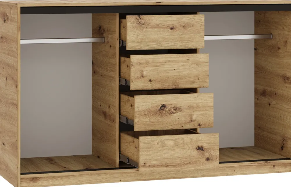 Komody>BROMARKT Komoda przesuwna 160 cm z szufladami i drążkami LOFT dąb artisan