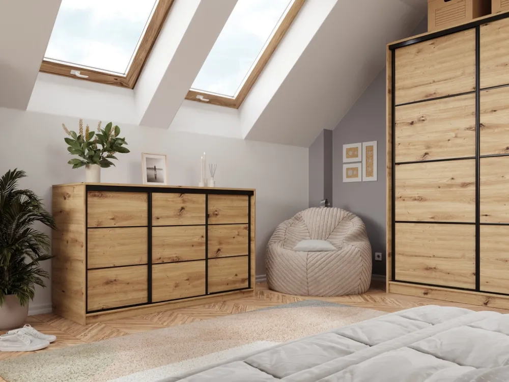 Komody>BROMARKT Komoda przesuwna 160 cm z szufladami i drążkami LOFT dąb artisan