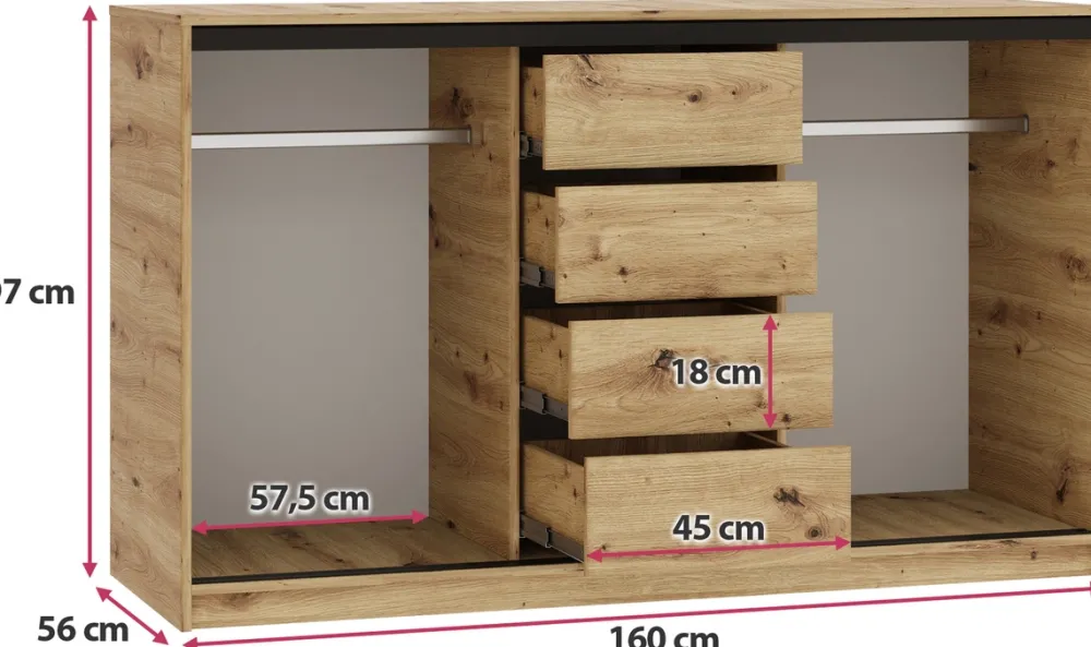 Komody>BROMARKT Komoda przesuwna 160 cm z szufladami i drążkami LOFT dąb artisan