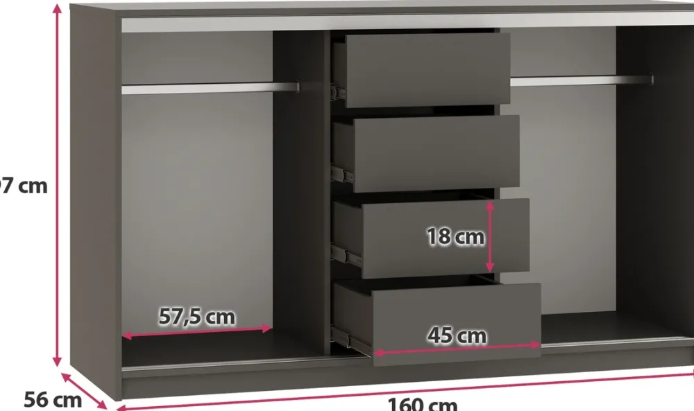 Komody>BROMARKT Komoda przesuwna 160 cm z szufladami do sypialni TOP grafit