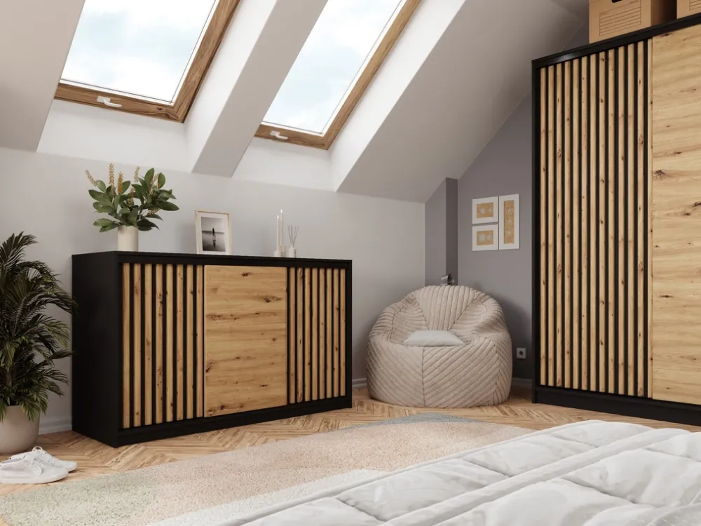 Komody>BROMARKT Komoda przesuwna do sypialni 160 cm z drążkami i szufladami LOFT