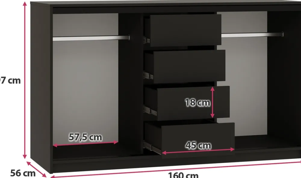 Komody>BROMARKT Komoda przesuwna do sypialni 160 cm z drążkami i szufladami LOFT
