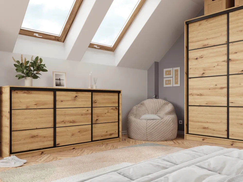 Komody>BROMARKT Komoda przesuwna z drążkiem i szufladami 200 cm LOFT dąb artisan