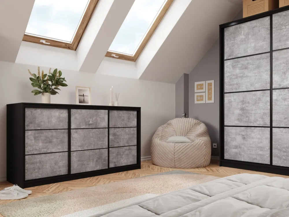 Komody>BROMARKT Komoda przesuwna z drążkiem i szufladami 180 cm LOFT beton