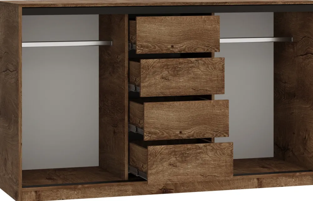 Komody>BROMARKT Komoda przesuwna z szufladami i drążkami 160 cm LOFT dąb lefkas