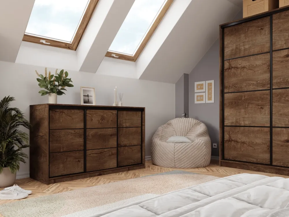 Komody>BROMARKT Komoda przesuwna z szufladami i drążkami 160 cm LOFT dąb lefkas