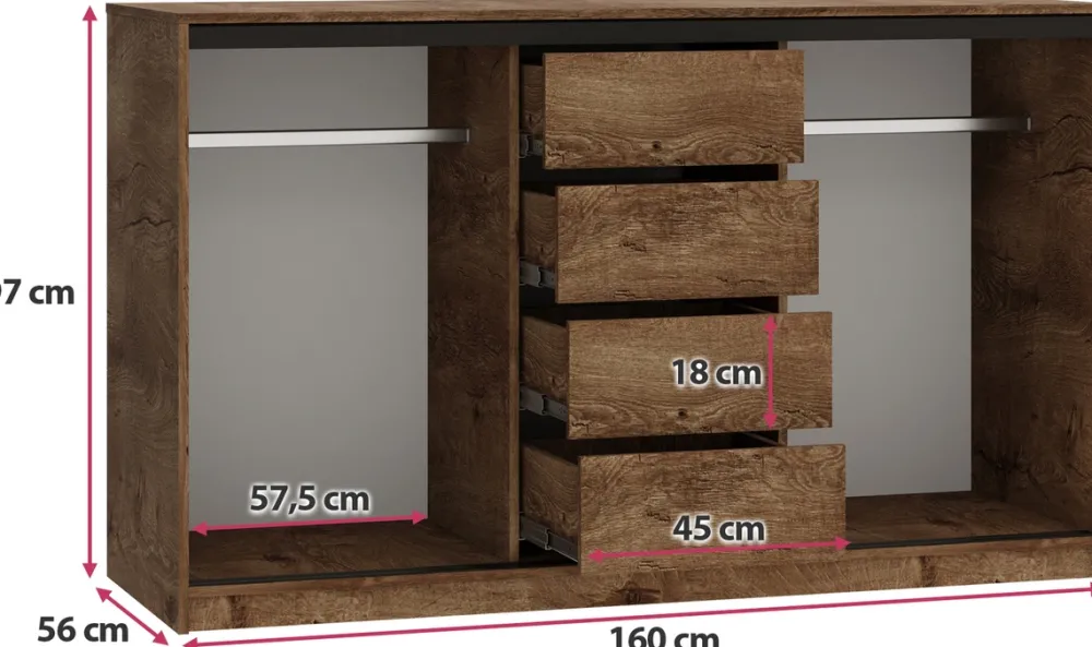 Komody>BROMARKT Komoda przesuwna z szufladami i drążkami 160 cm LOFT dąb lefkas