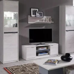 Zestawy Mebli Do Sypialni|Zestawy Mebli Młodzieżowych>GiB Meble Komoda RTV z dwoma szafkami i półką 135 cm dąb biały DENIS