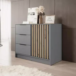 Komody>PIASKI Komoda szara z lamelami KELLY