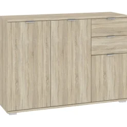 Komody>INTER MEBLE Komoda trzydrzwiowa 107 cm do salonu z szufladami ELARO dąb sonoma