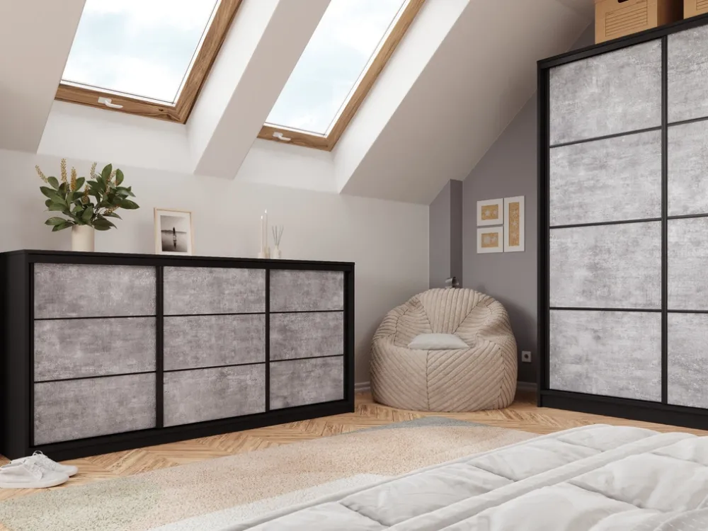 Komody>BROMARKT Komoda trzydrzwiowa do sypialni z szufladami i drążkiem 200 cm LOFT