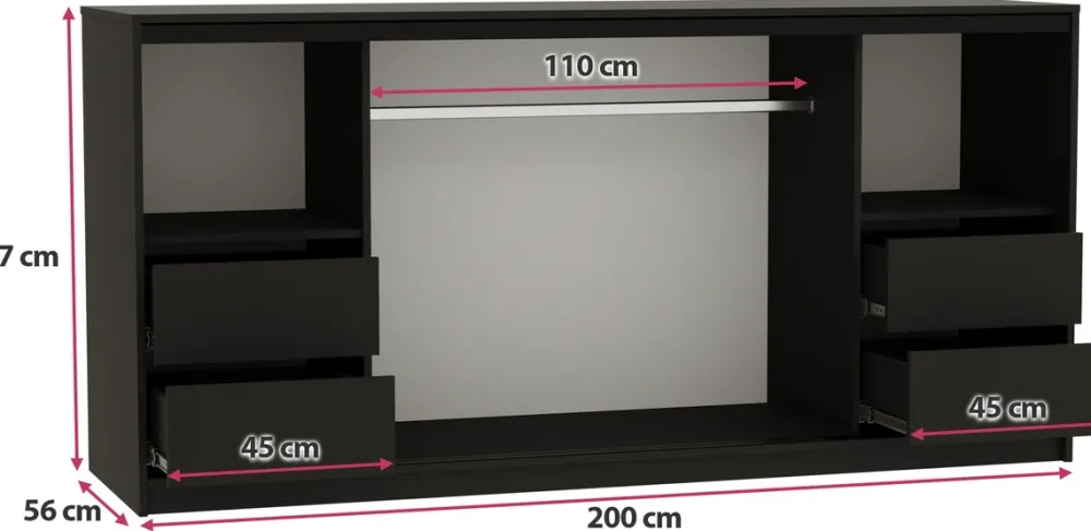 Komody>BROMARKT Komoda trzydrzwiowa do sypialni z szufladami i drążkiem 200 cm LOFT