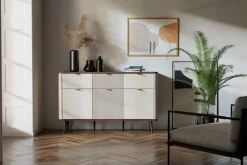 Zestawy Mebli Do Salonu>JUREK Komoda trzydrzwiowa z szufladami 160 cm MIREL kaszmir