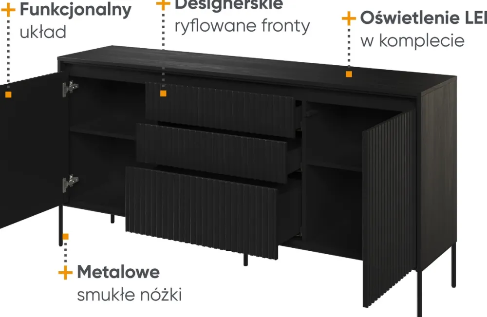 Komody|Zestawy Mebli Do Salonu>lenart. Komoda w stylu nowoczesnym z szufladami do salonu TREND czarny