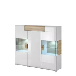 Zestawy Mebli Do Salonu|Komody>Helvetia Komoda z barkiem TENDER biały połysk ze wstawkami