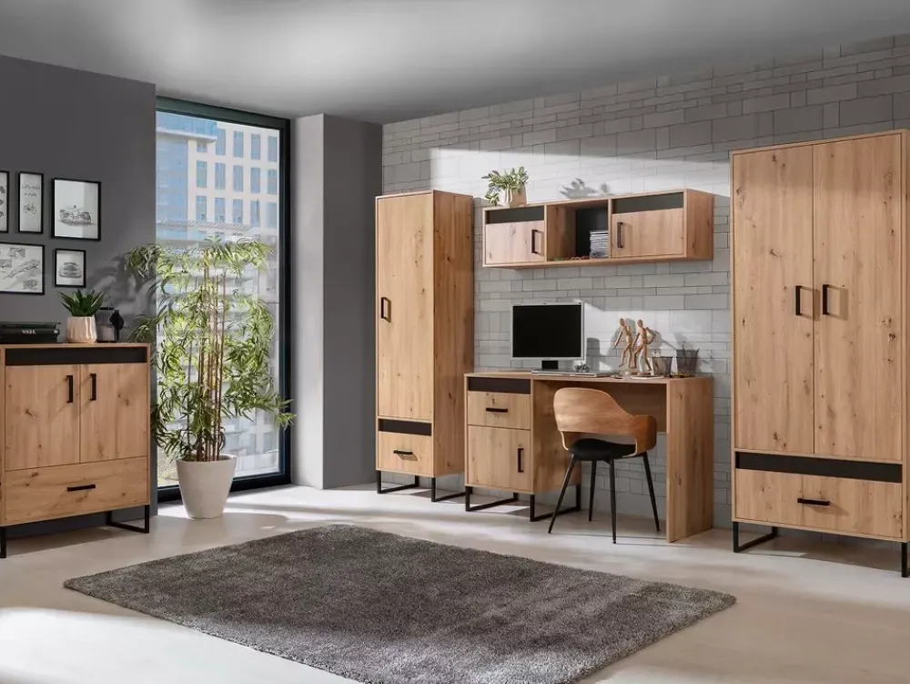 Zestawy Mebli Młodzieżowych|Komody>DOMEL Komoda z drzwiami i szufladą 80 cm LAMELIX dąb artisan