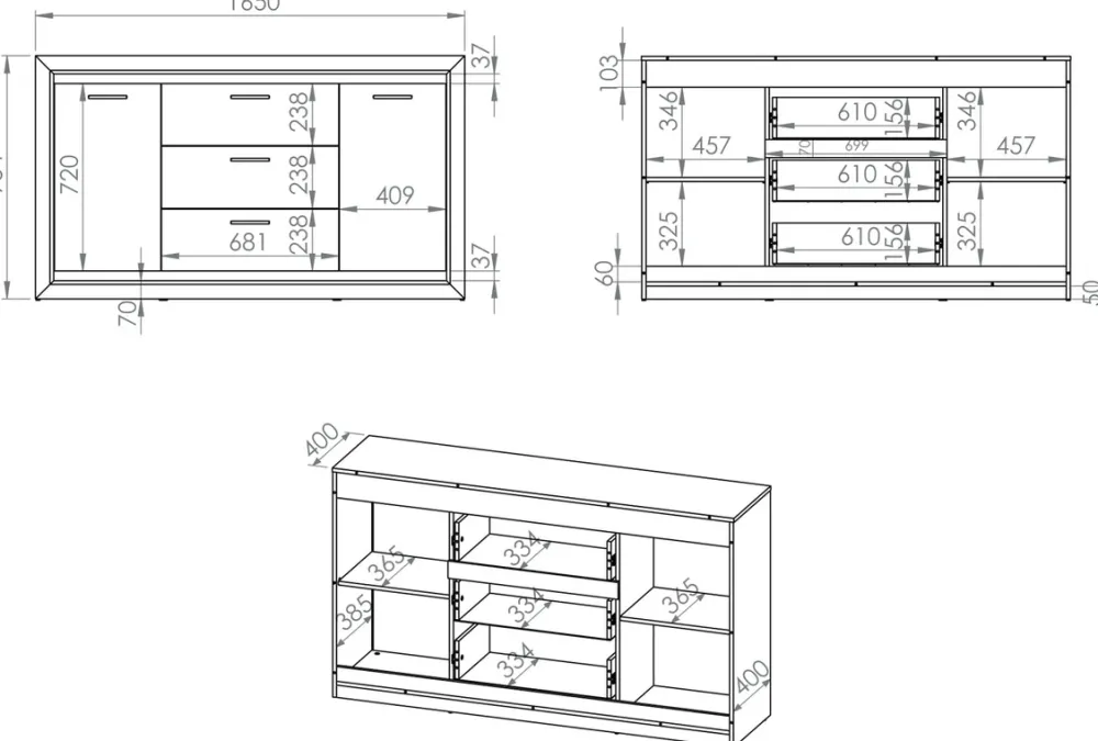 Zestawy Mebli Do Salonu|Komody>ML Meble Komoda z szufladami 165 cm do salonu BALTICA
