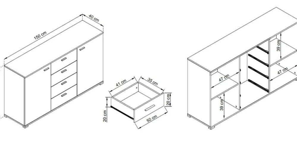 Komody>PIASKI Komoda z szufladami 150 cm SAND dąb sonoma
