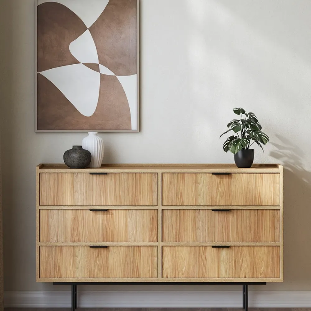 Zestawy Mebli Do Salonu|Komody>KAROL MEBLE Komoda z szufladami do salonu 150 cm ELVIO hikora naturalna