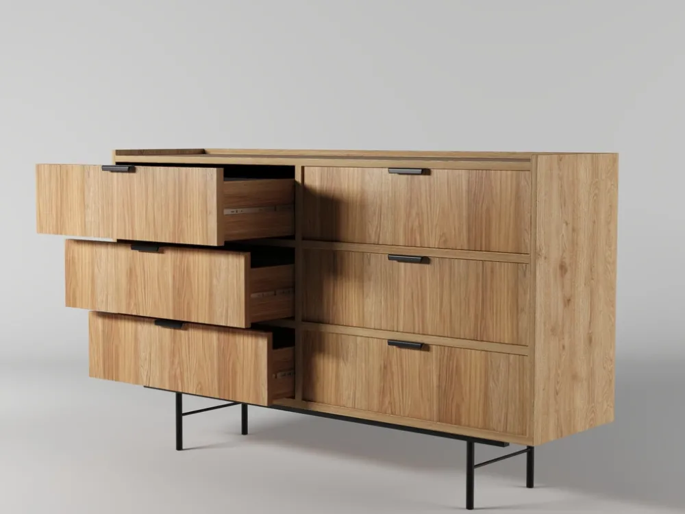 Zestawy Mebli Do Salonu|Komody>KAROL MEBLE Komoda z szufladami do salonu 150 cm ELVIO hikora naturalna