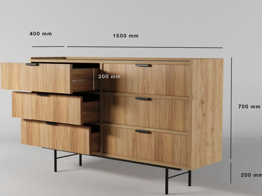 Zestawy Mebli Do Salonu|Komody>KAROL MEBLE Komoda z szufladami do salonu 150 cm ELVIO hikora naturalna