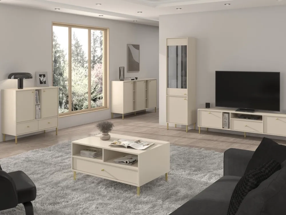 Zestawy Mebli Do Salonu|Komody>Lempert Komoda z szufladami do salonu 100 cm TOKEN beż piaskowy