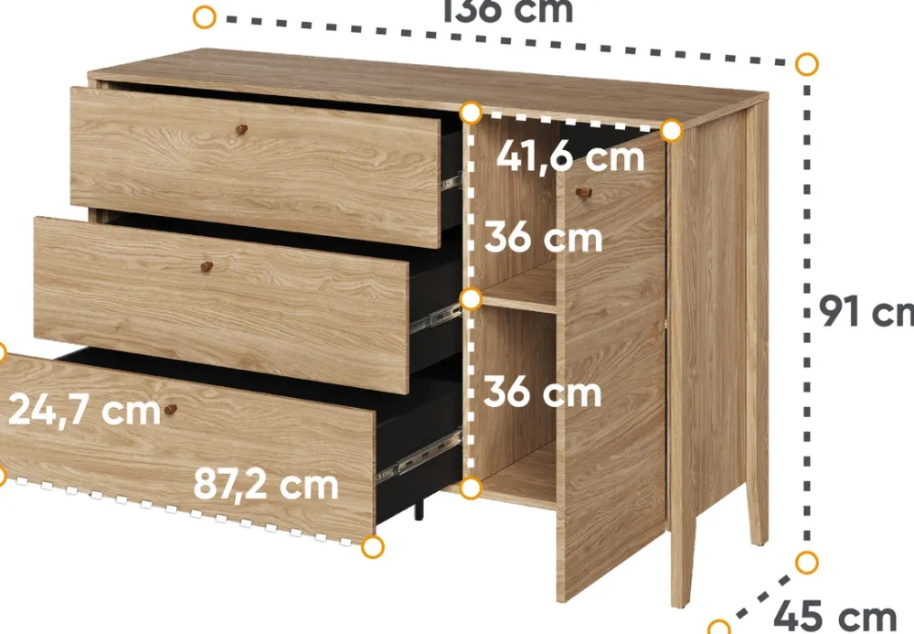 Zestawy Mebli Do Sypialni|Komody>lenart. Komoda z szufladami do sypialni 136 cm COZY drzwi