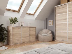 Komody></noscript>BROMARKT Komoda z szufladami i drążkami 160 cm TOP dąb sonoma