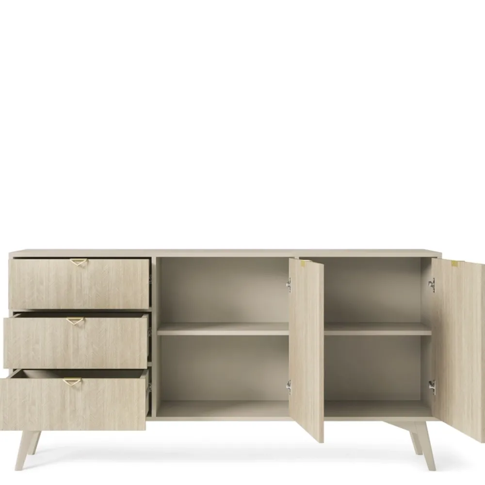 Zestawy Mebli Do Salonu|Komody>PIASKI Komoda z szufladami w stylu boho FLOW jodełka scandi