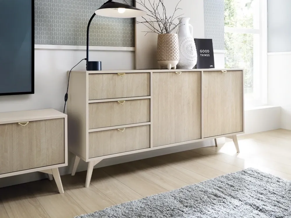 Zestawy Mebli Do Salonu|Komody>PIASKI Komoda z szufladami w stylu boho FLOW jodełka scandi