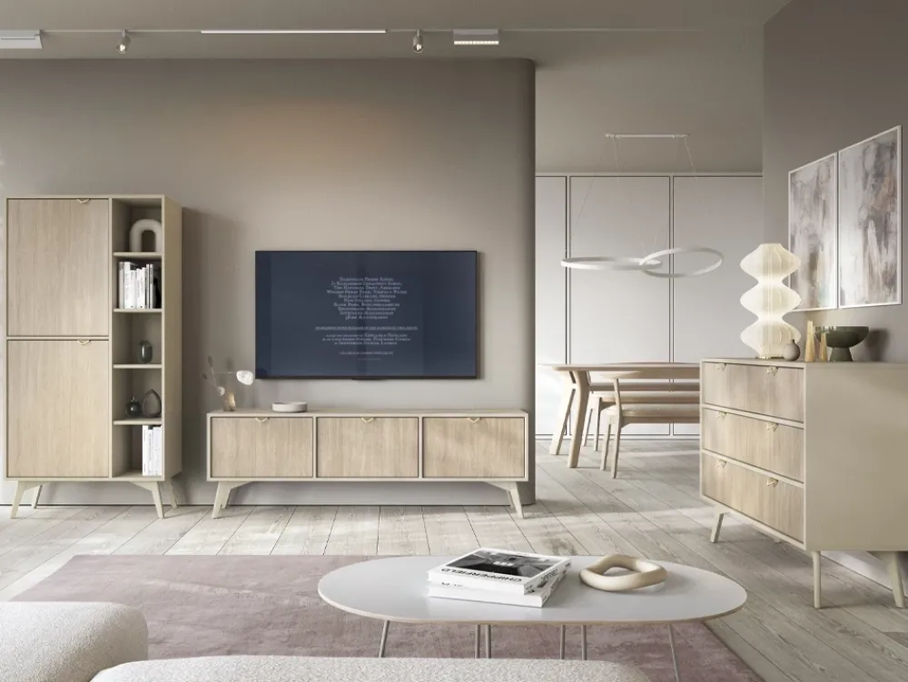 Zestawy Mebli Do Salonu|Komody>PIASKI Komoda z szufladami w stylu boho FLOW jodełka scandi