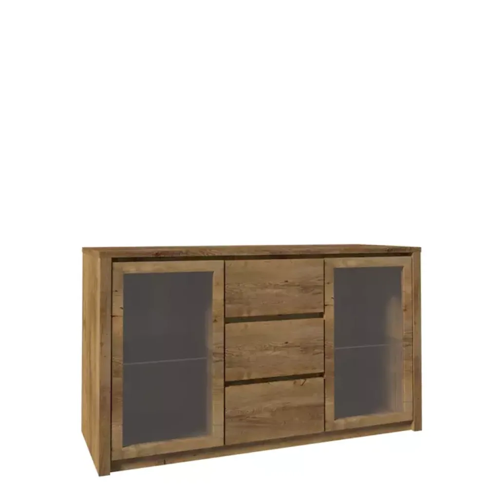 Komody>GAŁA MEBLE Komoda z witryną do salonu 140 cm MERIZO dąb lefkas