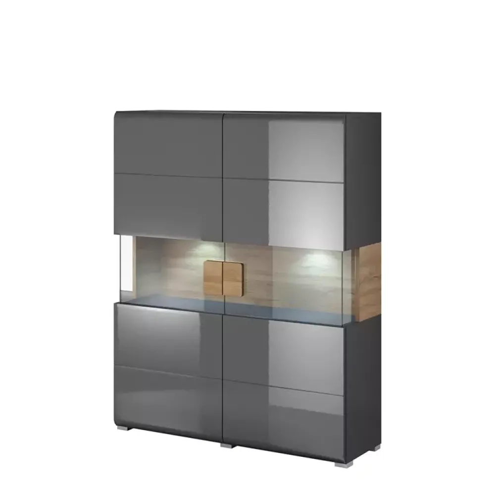 Zestawy Mebli Do Salonu|Komody>Helvetia Komoda z witryną TENDER antracyt połysk