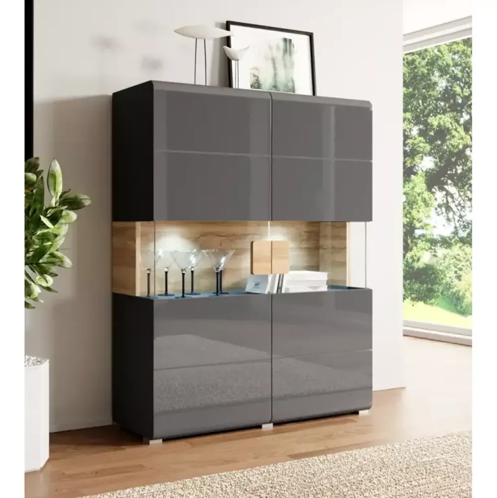 Zestawy Mebli Do Salonu|Komody>Helvetia Komoda z witryną TENDER antracyt połysk