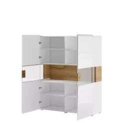 Komody></noscript>Helvetia Komoda z witryną TENDER połysk biały