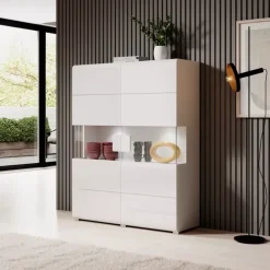 Komody></noscript>Helvetia Komoda z witryną TENDER połysk biały