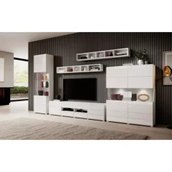 Komody></noscript>Helvetia Komoda z witryną TENDER połysk biały