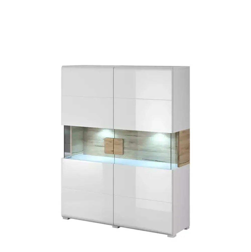 Zestawy Mebli Do Salonu|Komody>Helvetia Komoda ze szkłem TENDER biały połysk ze wstawkami