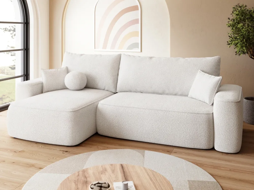 Narożniki|Meble Dla Dzieci>BROMARKT Kremowa kanapa narożna z funkcją spania do salonu CARMELLO DUO