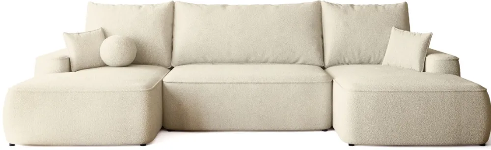 Narożniki>BROMARKT Kremowa rogówka boucle do salonu z funkcją spania CARMELLO U