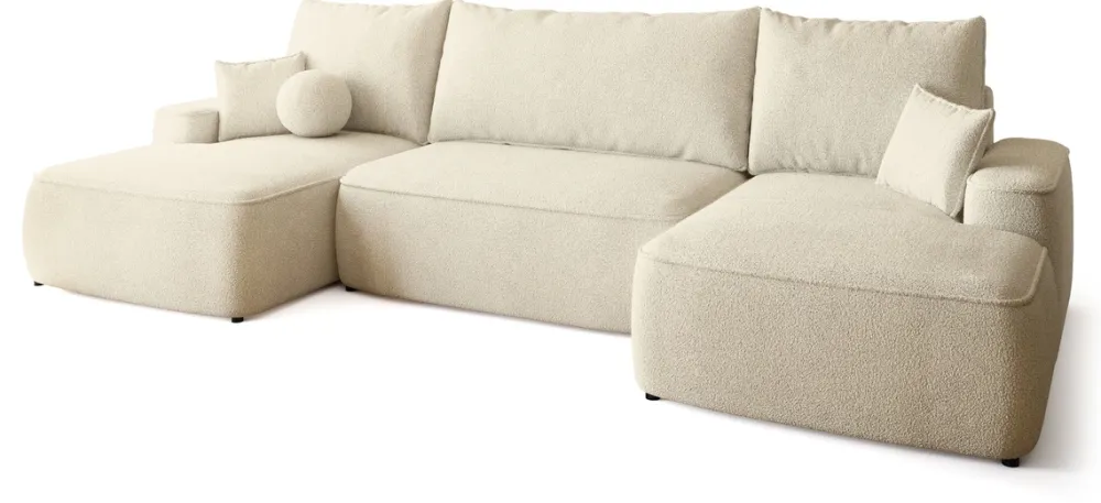 Narożniki>BROMARKT Kremowa rogówka boucle do salonu z funkcją spania CARMELLO U