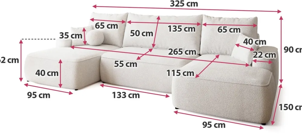 Narożniki>BROMARKT Kremowa rogówka boucle do salonu z funkcją spania CARMELLO U