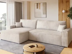 Narożniki>BROMARKT Kremowa rogówka rozkładana z pojemnikiem i funkcją spania ADI XL