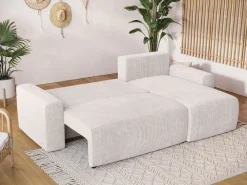 Meble Dla Dzieci|Meble Młodzieżowe>BROMARKT Kremowa rogówka sztruksowa z funkcją spania i pojemnikiem PLUSH L