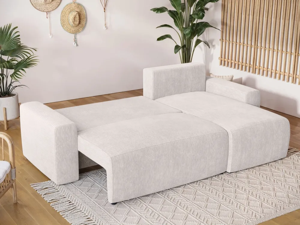 Meble Dla Dzieci|Meble Młodzieżowe>BROMARKT Kremowa rogówka sztruksowa z funkcją spania i pojemnikiem PLUSH L