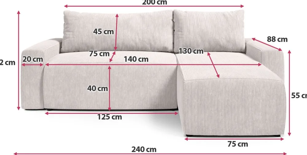 Meble Dla Dzieci|Meble Młodzieżowe>BROMARKT Kremowa rogówka sztruksowa z funkcją spania i pojemnikiem PLUSH L