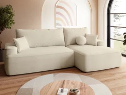 Meble Dla Dzieci|Meble Młodzieżowe>BROMARKT Kremowa rogówka z funkcją spania i pojemnikiem na pościel CARMELLO