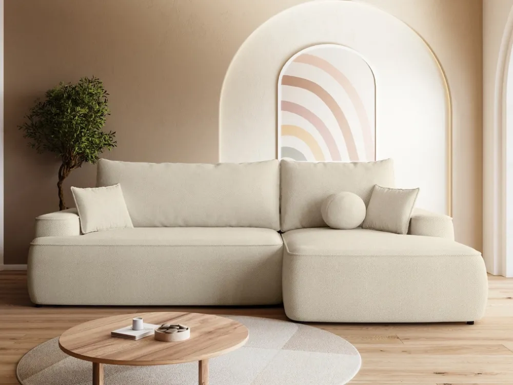 Meble Dla Dzieci|Meble Młodzieżowe>BROMARKT Kremowa rogówka z funkcją spania i pojemnikiem na pościel CARMELLO