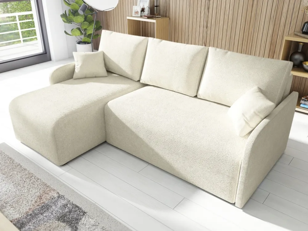 Meble Dla Dzieci|Meble Młodzieżowe>IZABELLA MEBLE Kremowa rogówka z funkcją spania i pojemnikiem boucle MALEN